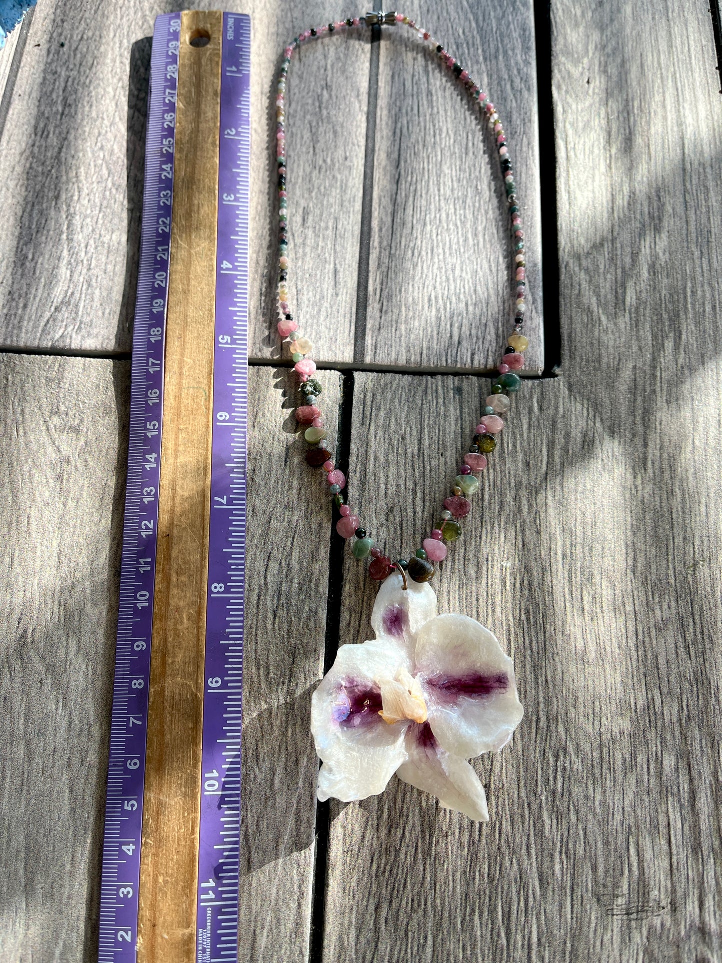 Real dried, white orchid flower, Resin preserved orchid, abalone shell necklace, handmade.