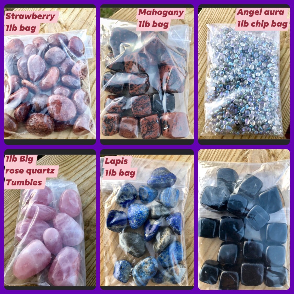©️1LB, bulk, Tumble, Assorted Stones, Lapis, strawberry quartz, rose quartz, angel aura chips, obsidian, mahogany, BAGS!!