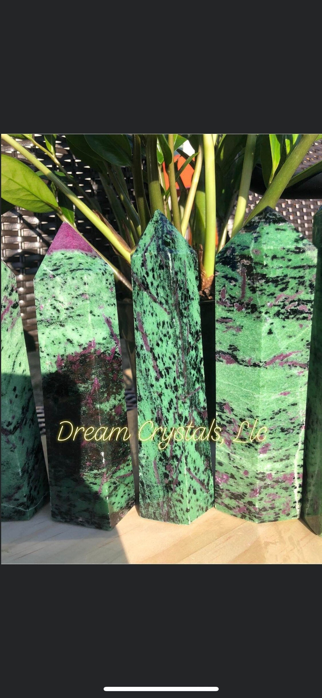 Big, RUBY ZOISITE, Towers, obelisk, top quality, bright green, red dots!!