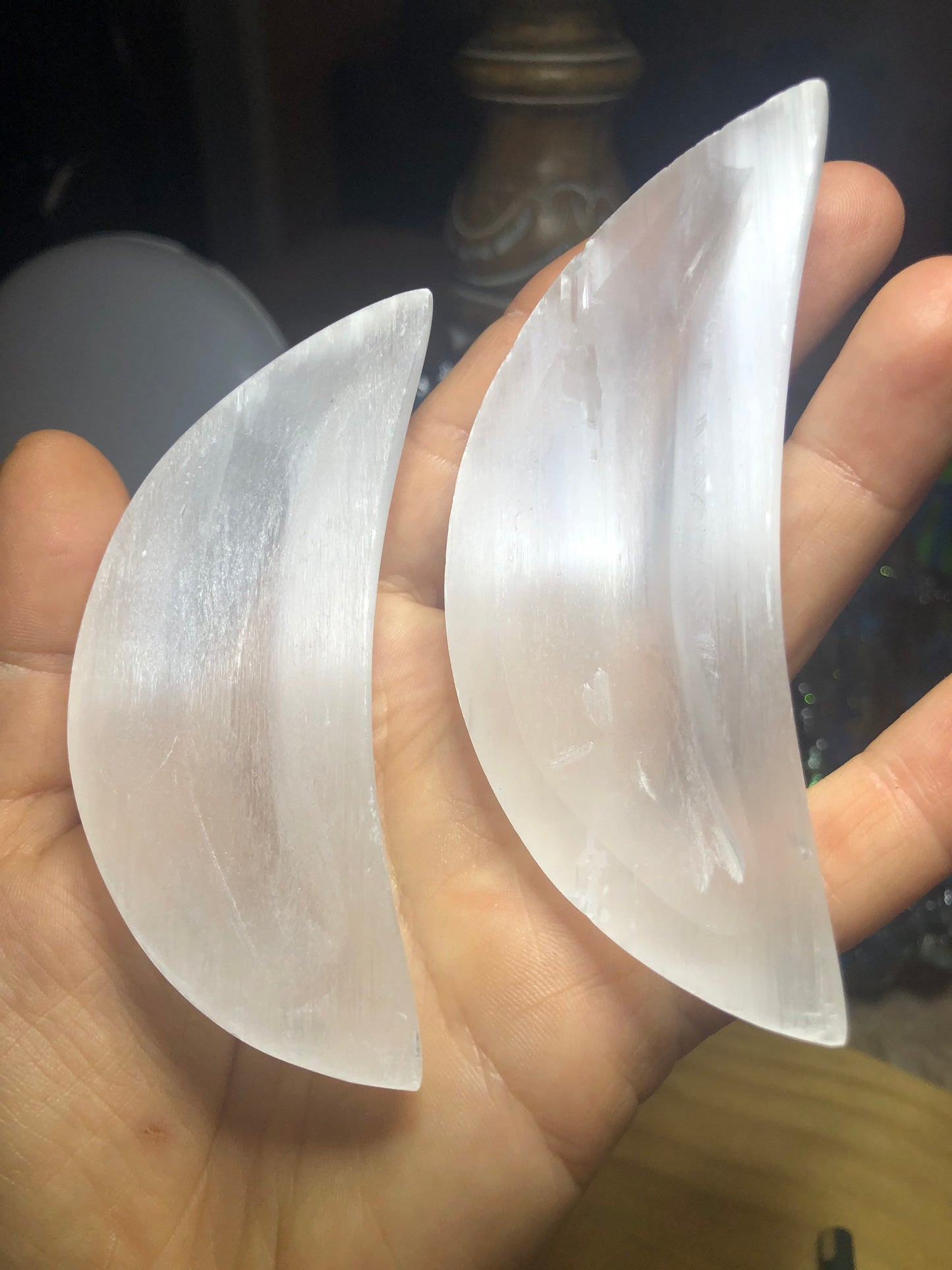 Selenite bowls, heart shaped, moon, self cleaning, protection, crystal bowls!!