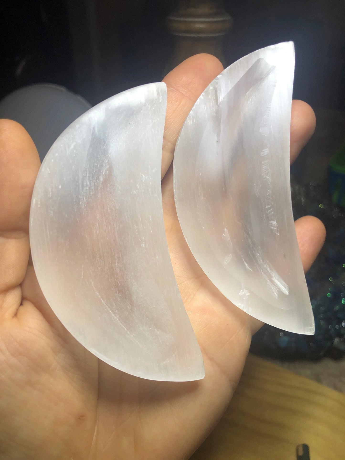 Selenite bowls, heart shaped, moon, self cleaning, protection, crystal bowls!!