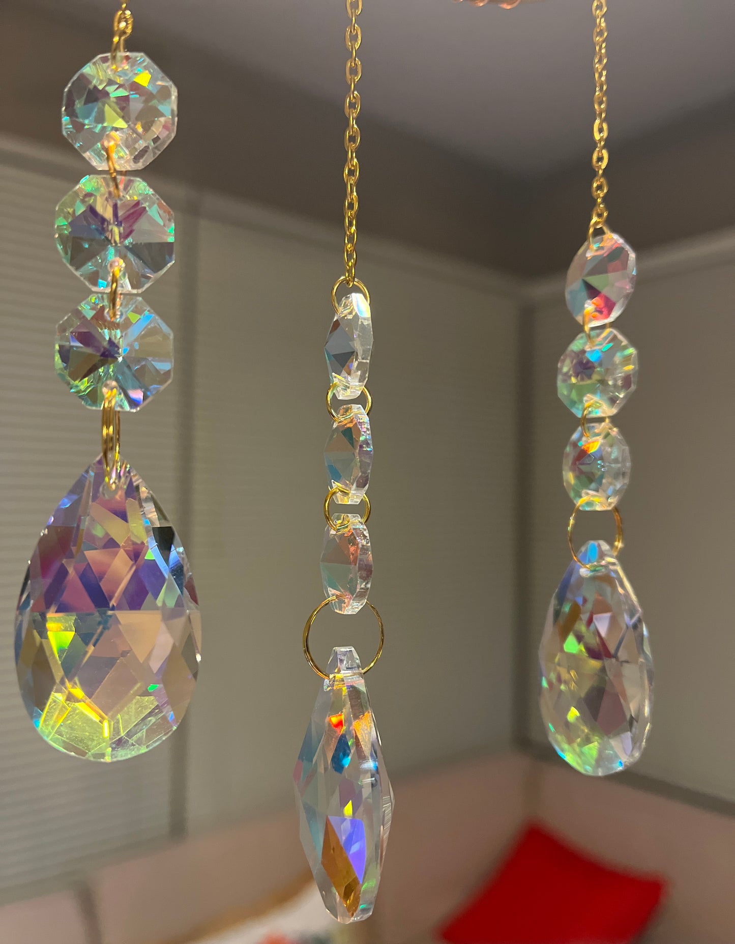 15 % off Gorgeous AQUAMARINE Half a Moon Crystal Suncatcher, Wind Chime Rainbow Sun Catcher For Home Garden Porch