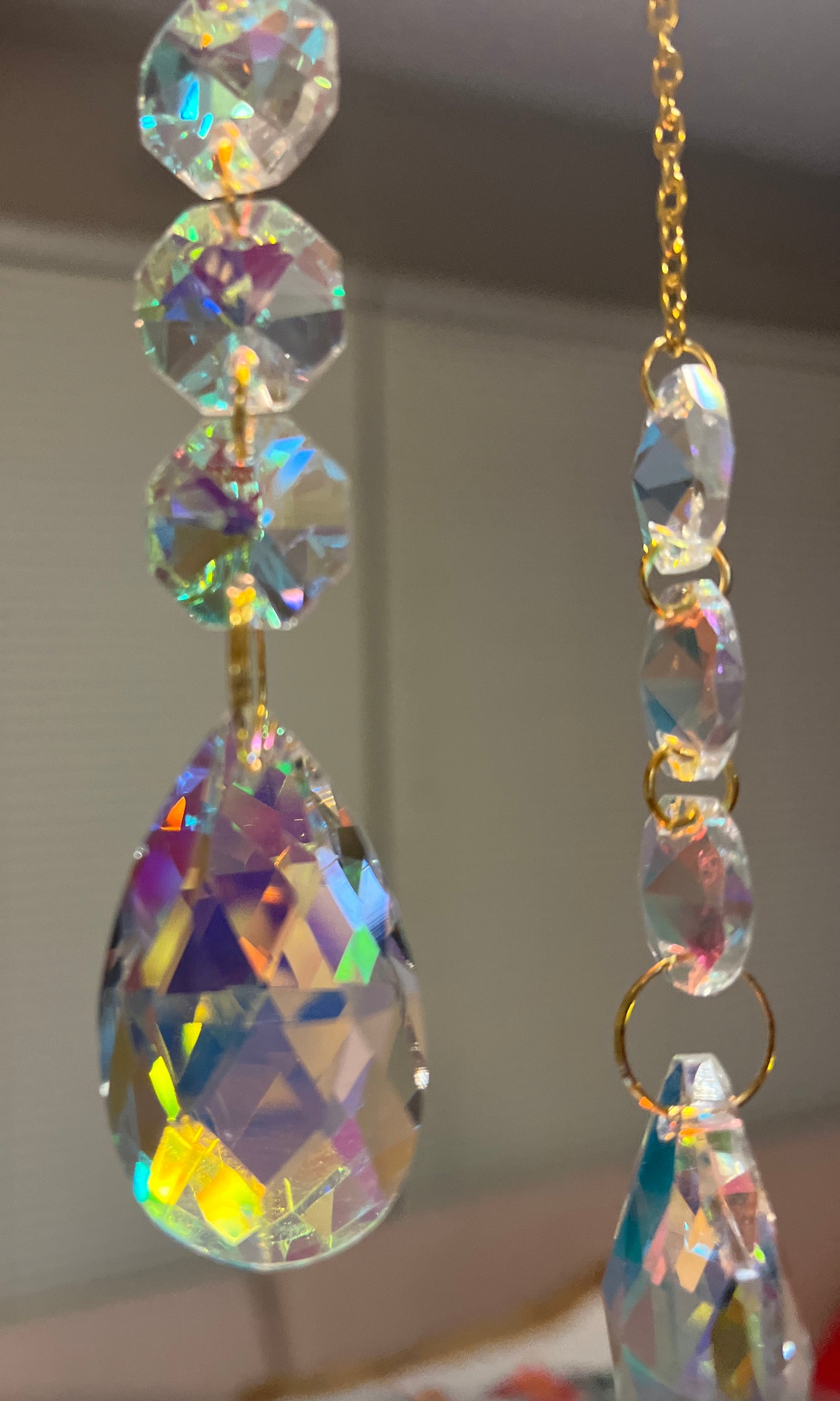 15 % off Gorgeous AQUAMARINE Half a Moon Crystal Suncatcher, Wind Chime Rainbow Sun Catcher For Home Garden Porch