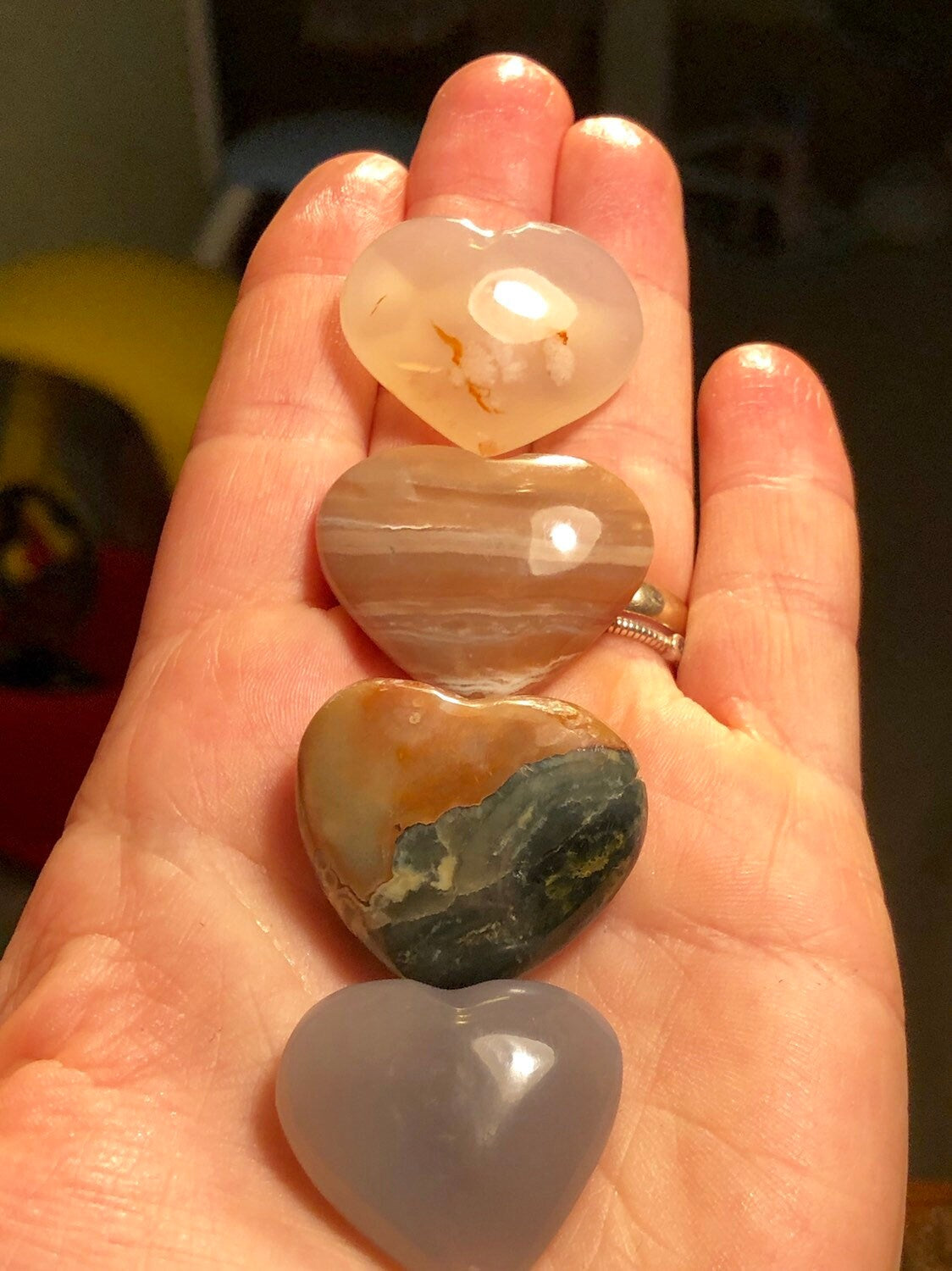 Polychrome hearts, small, stunning patterns, puffy Hearts!!