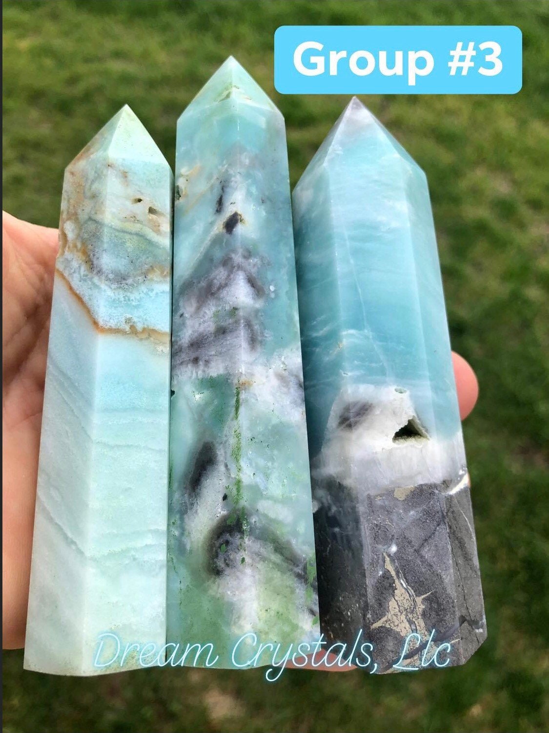 Calming,SKY BLUE,  CHALCEDONY, Points, Caribbean calcite, towers, randomly selected!!