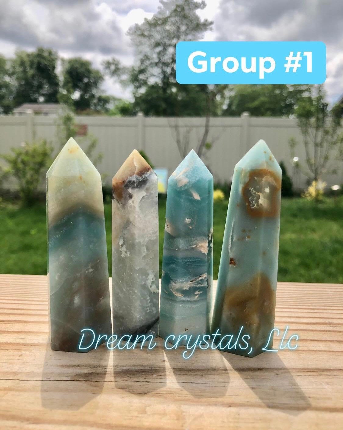 Calming,SKY BLUE,  CHALCEDONY, Points, Caribbean calcite, towers, randomly selected!!